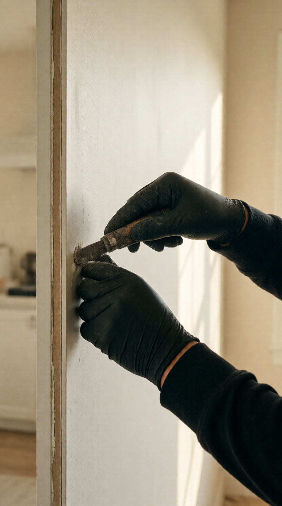 Close-up of a wall showing a small patched area next to smooth finished drywall