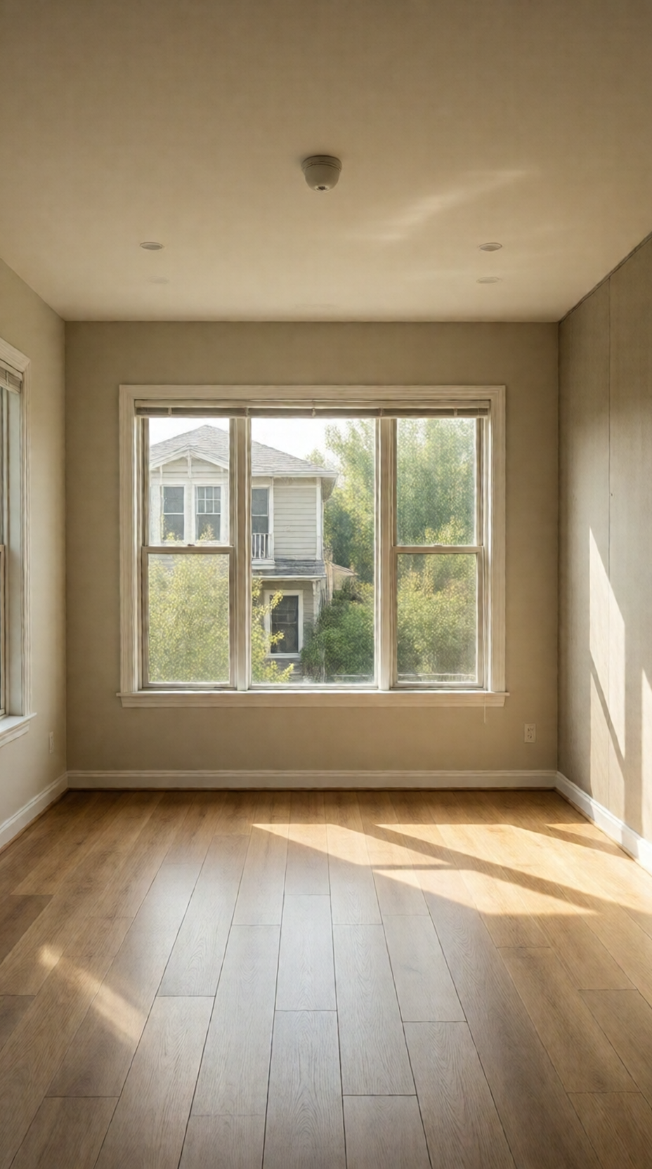 Freshly patched plaster-style wall in a Pasadena Craftsman living room with feathered joint compound