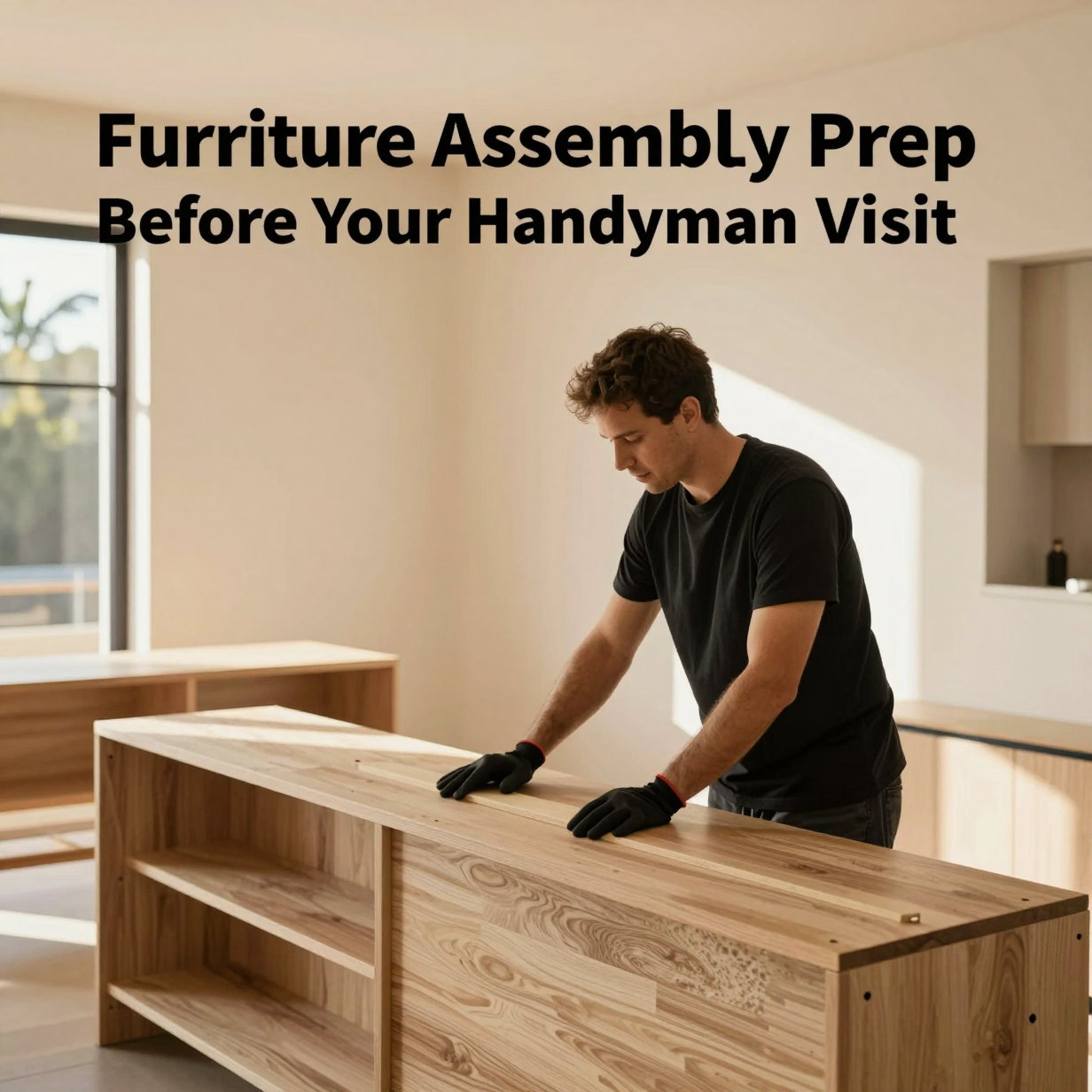 Flat-pack furniture boxes and tools laid out in a bright Los Angeles living room