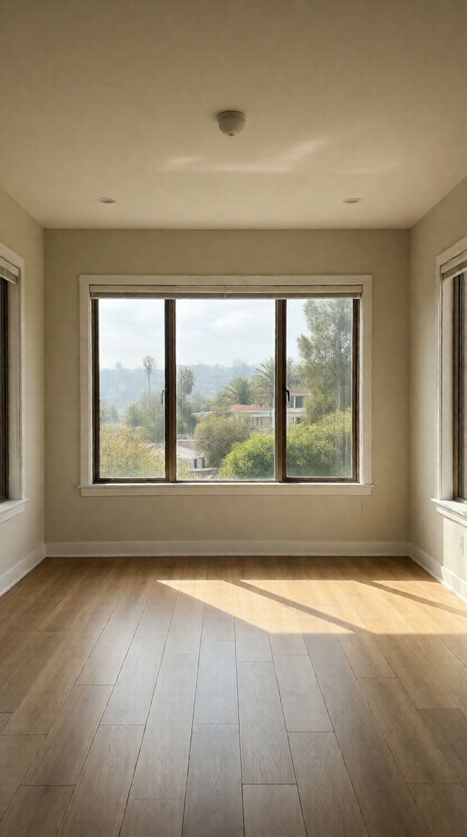 Clean coastal home windows and metal railings above a Pacific Palisades hillside