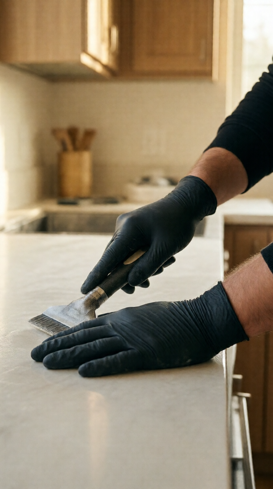 Vacuum with a soft brush attachment cleaning a ceiling corner during a post-remodel cleanup