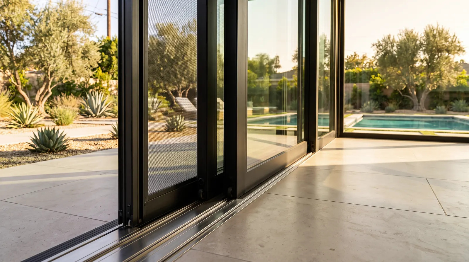 Clear exterior side of a Los Angeles stucco home with a path cleared to the window